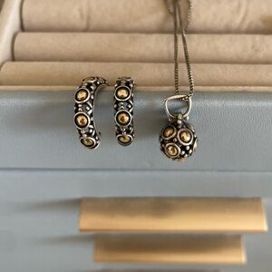 John Hardy mini hoops and matching pendant sterling and 18k gold